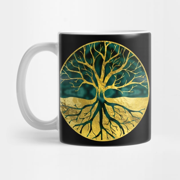 Golden Tree of Life Yggdrasil on Malachite by Nartissima